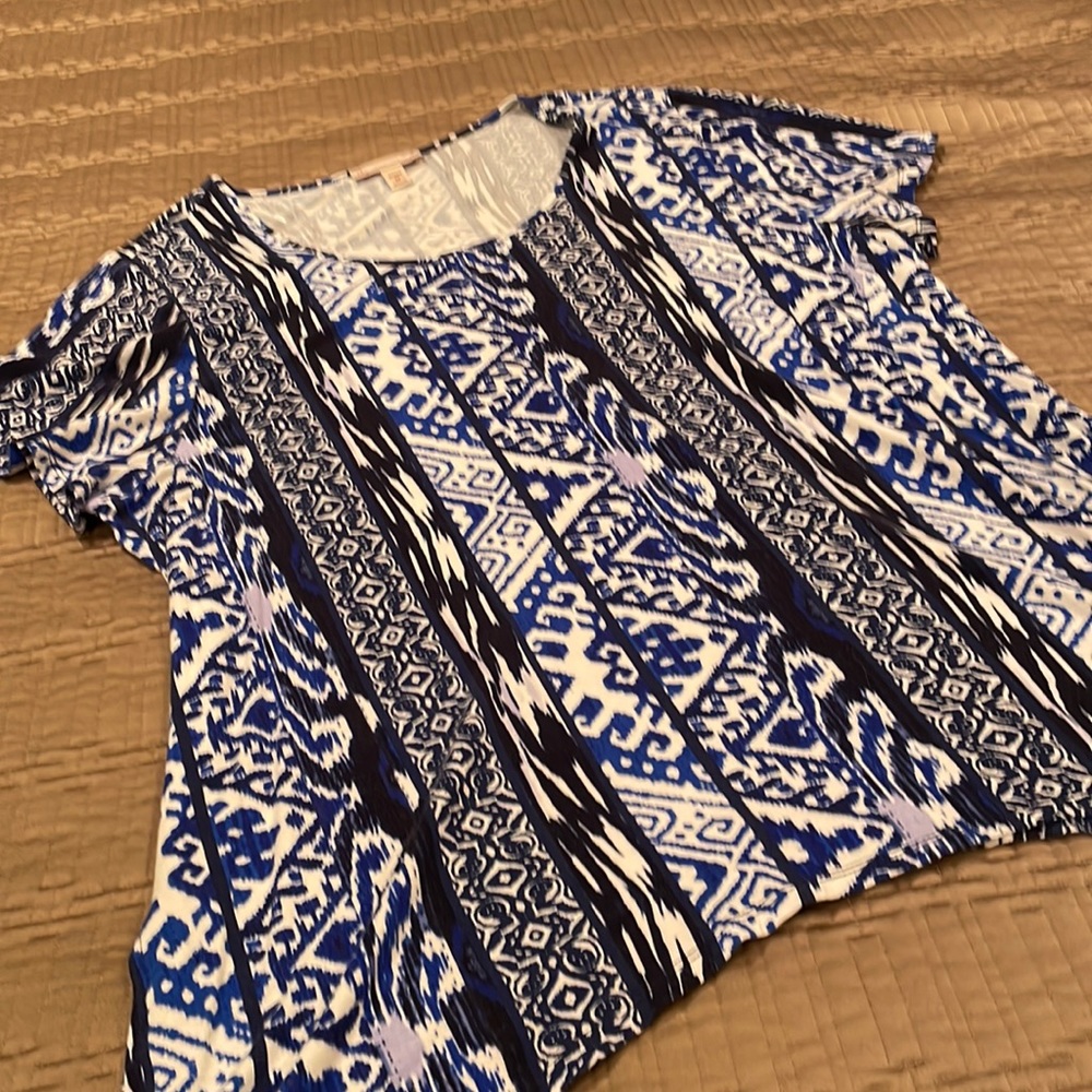 db top, blue/black/white print, viscose blend, 1X
